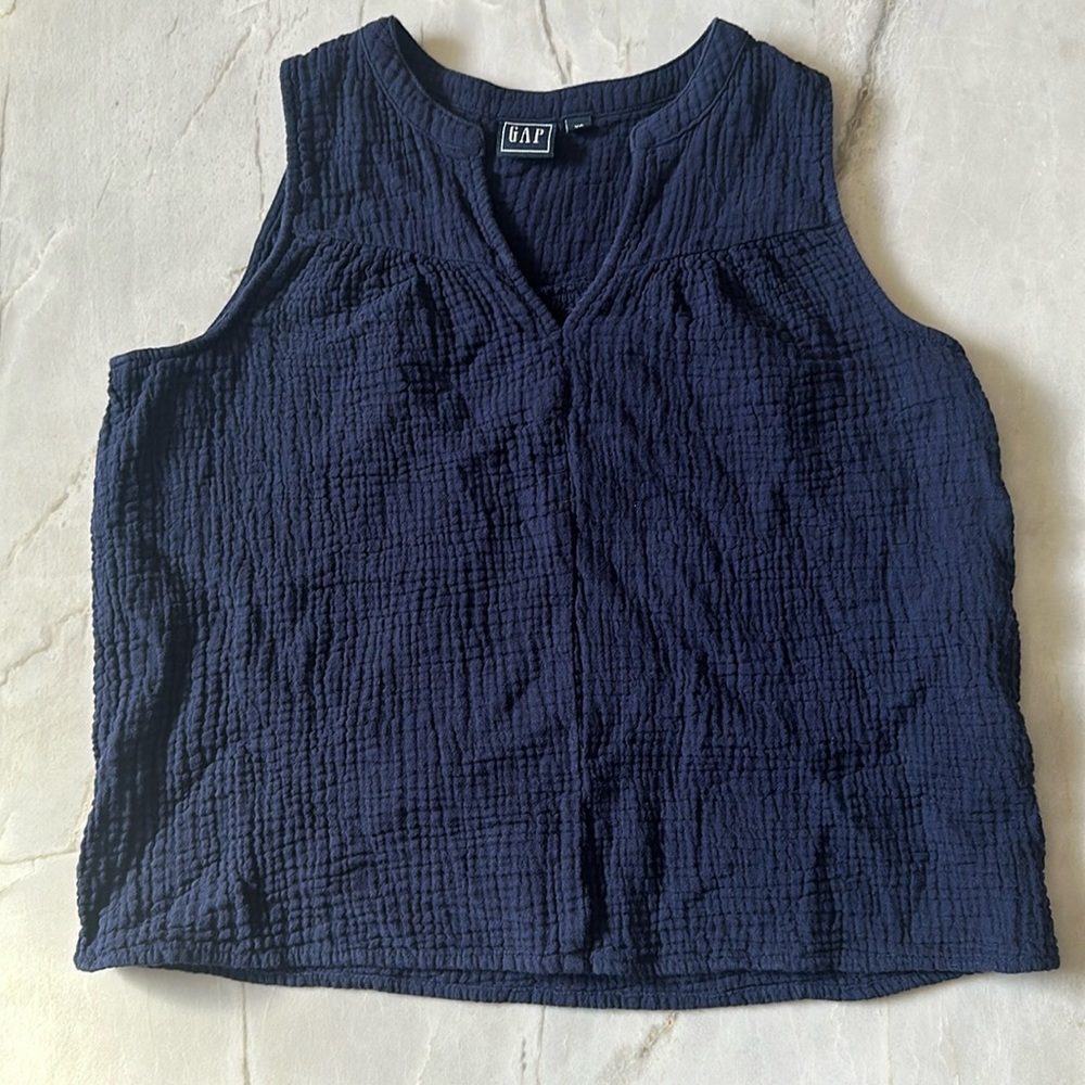 GAP Gauze Sleeveless Top, navy, XS